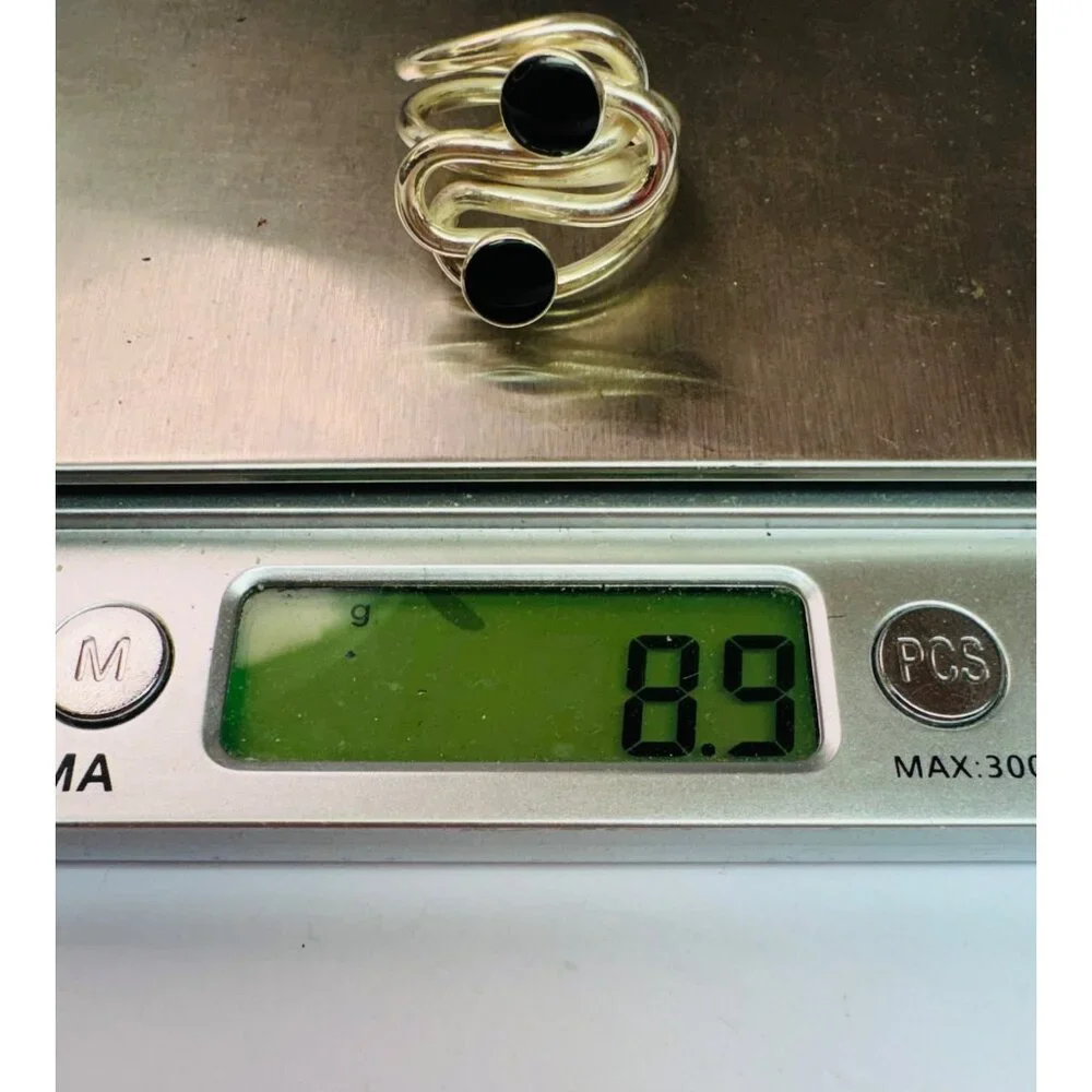 Vintage Sterling Silver 925 Spiral Wrap Ring Black Onyx Size 8 Estate 8.9g - Picture 10 of 10